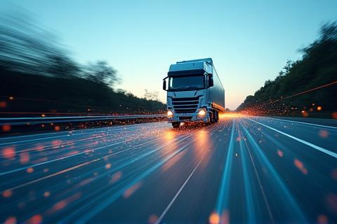 Fahrzeug auf Straße mit abstrakter Datenüberlagerung